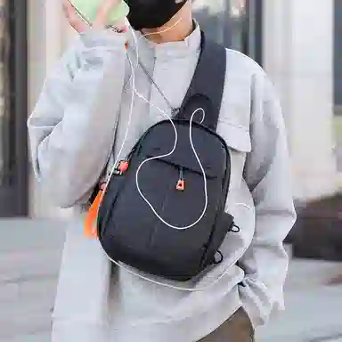 單倉 简约设计通勤百搭时尚 尼龙 胸包 男款 黑色/灰色