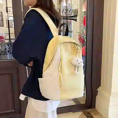 單倉 简约休闲撞色校园初高中学生大容量轻便百搭 尼龙 防水书包背包双肩包 常规 男女同款情侣款 多色