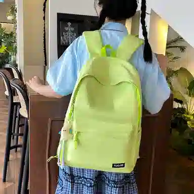 單倉 日韩系纯色简约设计轻便耐磨舒适背包初高中学生大容量通勤百搭书包 斜纹布 双肩包 常规 男女同款情侣款 黄色/绿色/蓝色/黑色