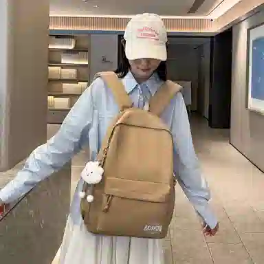 單倉 日系通勤百搭字母设计书包初高中学生大容量通勤百搭书包 尼龙 双肩包 常规 男女同款情侣款 粉色/紫色/黄色/蓝色/卡其色/黑色