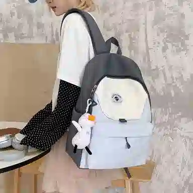 單倉 马卡龙轻便简约撞色日系初高中学生书包小众设计休闲旅行大容量背包 尼龙布 双肩包 男女同款情侣款 粉红色/黄色/蓝色/绿色