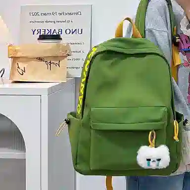 單倉 日韩系小众字母设计通勤百搭背包初高中学生大容量轻便耐磨书包 尼龙 双肩包 常规 男女同款情侣款 粉色/蓝色/绿色/卡其色/黑色