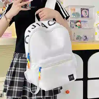 單倉 简约潮流设计学院风通勤百搭背包初高中学生大容量轻便耐磨书包 尼龙 双肩包 常规 男女同款情侣款 白色/粉色/蓝色/黑色