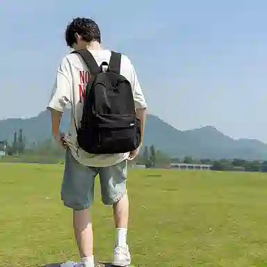 單倉 高颜值字母简约设计学院风通勤百搭背包初高中学生大容量轻便耐磨背包 尼龙 双肩包 常规 男女同款情侣款 白色/卡其色/灰色/黑色