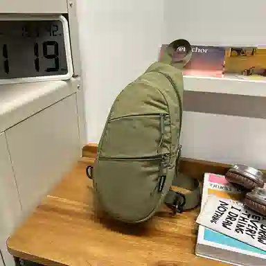 單倉 便携休闲简约潮流时尚斜挎包随身轻便耐磨通勤百搭腰包 尼龙 胸包 常规 男女同款情侣款 米白色/黑色/紫色/桔色/青绿色/军绿色
