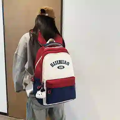 單倉 学院风通勤百搭背包初高中学生大容量轻便耐磨书包 尼龙 双肩包 常规 男女同款情侣款 粉色/蓝色/红蓝色/绿色/卡其色/黑色