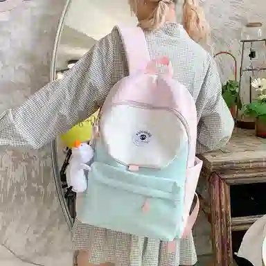 單倉 马卡龙轻便简约撞色日系初高中学生书包小众设计休闲旅行大容量背包 尼龙布 双肩包 男女同款情侣款 粉红色/黄色/蓝色/绿色