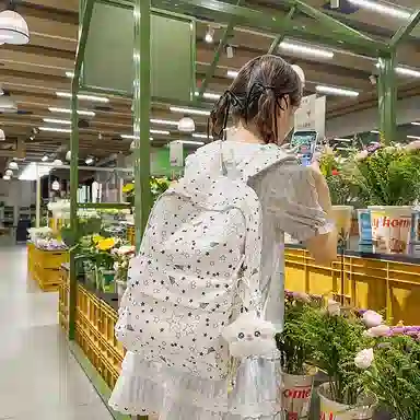 單倉 高颜值时尚星星卡通印花设计学院风通勤百搭背包初高中学生大容量轻便耐磨书包 尼龙 双肩包 常规 女款 白色/粉色/蓝色/黑色