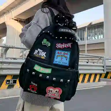 單倉 潮流小众个性通勤百搭学院风背包初高中轻便耐磨 帆布 双肩包 男女同款情侣款 多色