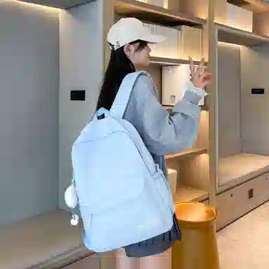 單倉 日系通勤百搭字母设计书包初高中学生大容量通勤百搭书包 尼龙 双肩包 常规 男女同款情侣款 粉色/紫色/黄色/蓝色/卡其色/黑色