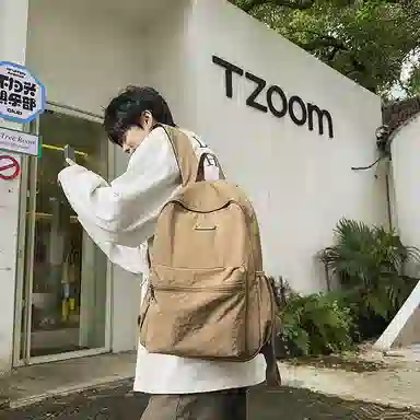 單倉 简约时尚简约设计轻便耐磨学院风背包大容量通勤百搭书包 尼龙 双肩包 常规 男女同款情侣款 米白色/卡其色/绿色/黑色