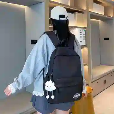 單倉 日系通勤百搭字母设计书包初高中学生大容量通勤百搭书包 尼龙 双肩包 常规 男女同款情侣款 粉色/紫色/黄色/蓝色/卡其色/黑色