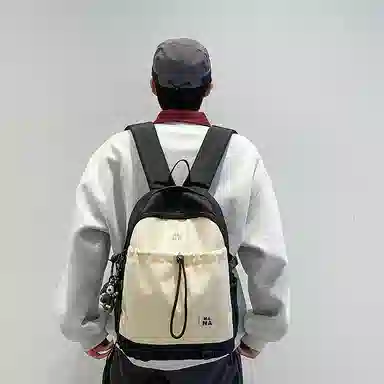 單倉 日系简约小众设计初高中学生大容量书包高颜值通勤百搭轻便背包 尼龙 双肩包 男女同款情侣款 黑色/果绿色/棕色/蓝色/橘色