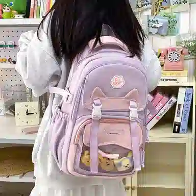 單倉 时尚潮流可爱甜美高级舒适轻便耐磨学院风背包初高中学生大容量通勤百搭书包 斜纹布 双肩包 常规 女款 粉色/紫色/蓝色/绿色/黑色