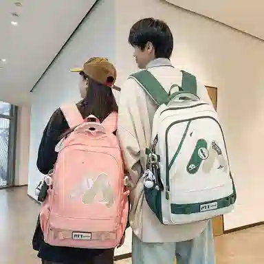 單倉 高颜值美式高街学院风初高中学生时尚潮流 尼龙 书包背包双肩包 常规 男女同款情侣款 多色