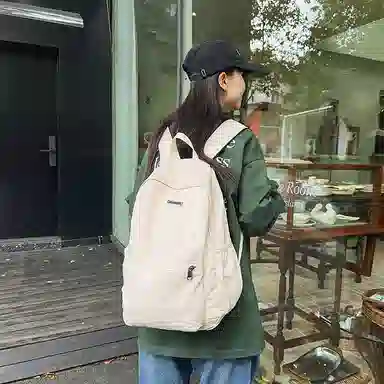 單倉 简约时尚简约设计轻便耐磨学院风背包大容量通勤百搭书包 尼龙 双肩包 常规 男女同款情侣款 米白色/卡其色/绿色/黑色