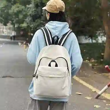 單倉 简约休闲设计感初高中学生旅行百搭大容量轻便书包 尼龙 背包双肩包 男女同款情侣款 白色/灰色/蓝色/卡其色/黑色