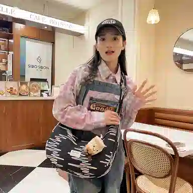 單倉 韩版高颜值初高中学生大容量斜挎包时尚设计百搭手提包帆布包 帆布 手拎单肩包 女款 白色/粉色/黄色/黑色