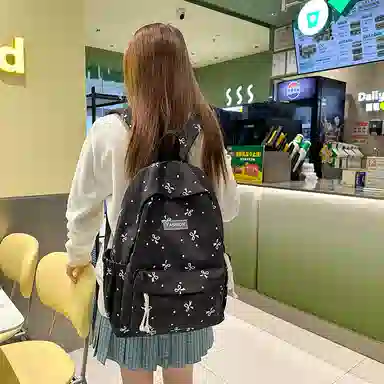 單倉 高颜值小众设计印花背包通勤百搭初高中学生大容量书包 尼龙 双肩包 常规 女款 白红花色/白黑花色/白蓝花色/紫色/黑色