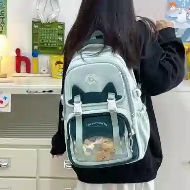 單倉 时尚潮流可爱甜美高级舒适轻便耐磨学院风背包初高中学生大容量通勤百搭书包 斜纹布 双肩包 常规 女款 粉色/紫色/蓝色/绿色/黑色