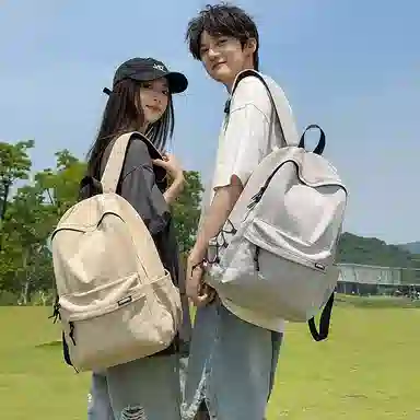 單倉 高颜值字母简约设计学院风通勤百搭背包初高中学生大容量轻便耐磨背包 尼龙 双肩包 常规 男女同款情侣款 白色/卡其色/灰色/黑色