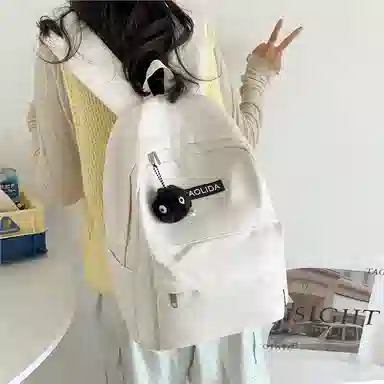 單倉 韩版休闲简约设计初高中通勤百搭背包 尼龙 双肩包 常规 男女同款情侣款 白色/黑色/红色/卡其色/蓝色