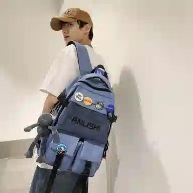 單倉 港风潮流初高中学生大容量轻便书包 尼龙 背包双肩包 男女同款情侣款 黑色/白色/蓝色/灰色