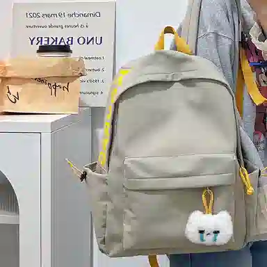 單倉 日韩系小众字母设计通勤百搭背包初高中学生大容量轻便耐磨书包 尼龙 双肩包 常规 男女同款情侣款 粉色/蓝色/绿色/卡其色/黑色