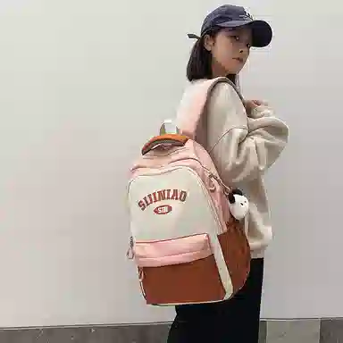 單倉 学院风通勤百搭背包初高中学生大容量轻便耐磨书包 尼龙 双肩包 常规 男女同款情侣款 粉色/蓝色/红蓝色/绿色/卡其色/黑色