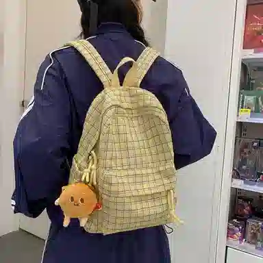 單倉 小清新高颜值格子双肩包初高中学生百搭通勤学院风 织物 书包背包 女款 浅绿格/墨绿格/浅粉格/浅黄格/黑格