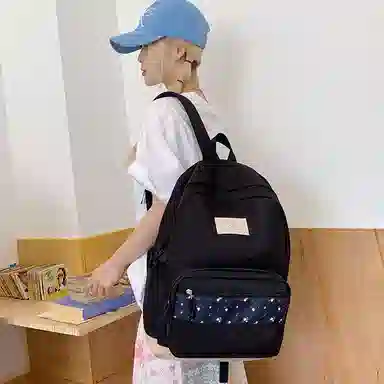 單倉 高颜值小清新印花设计通勤百搭学院风背包初高中轻便耐磨 尼龙布 双肩包 女款 白色/粉色/蓝色/绿色/黑色