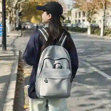 單倉 简约休闲设计感初高中学生旅行百搭大容量轻便书包 尼龙 背包双肩包 男女同款情侣款 白色/灰色/蓝色/卡其色/黑色