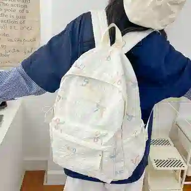 單倉 小众学院风蝴蝶结高颜值百搭旅行 复合布 双肩包 女款 多色