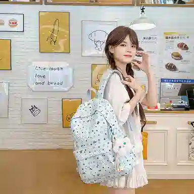 單倉 高颜值时尚星星卡通印花设计学院风通勤百搭背包初高中学生大容量轻便耐磨书包 尼龙 双肩包 常规 女款 白色/粉色/蓝色/黑色