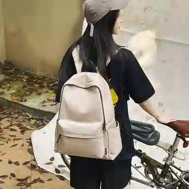 單倉 日韩系高级感时尚简约通勤百搭学院风背包初高中学生大容量轻便耐磨书包 尼龙 双肩包 常规 男女同款情侣款 卡其色/灰色/黑色