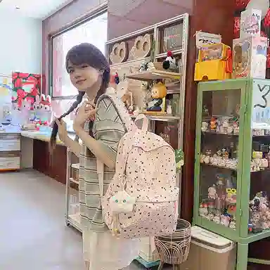 單倉 高颜值时尚星星卡通印花设计学院风通勤百搭背包初高中学生大容量轻便耐磨书包 尼龙 双肩包 常规 女款 白色/粉色/蓝色/黑色