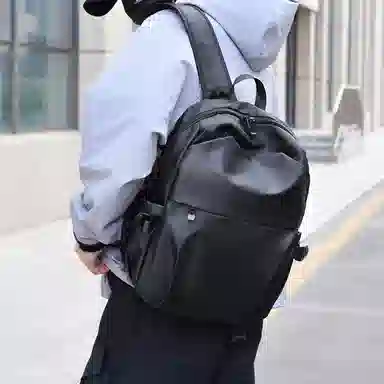 單倉 韩版潮流休闲防水旅行包通勤百搭大容量电脑背包轻便初高中学生书包 尼龙 双肩包 男款 灰色/黑色