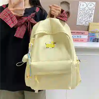 單倉 高颜值可爱腊肠狗轻便耐磨背包学院风初高中学生大容量通勤百搭书包 牛津布 双肩包 常规 男女同款情侣款 白色/黄色/蓝色/黑色