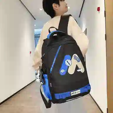單倉 高颜值美式高街学院风初高中学生时尚潮流 尼龙 书包背包双肩包 常规 男女同款情侣款 多色
