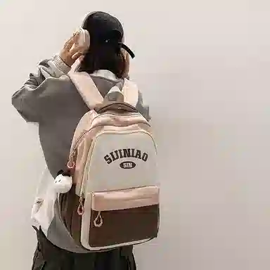 單倉 学院风通勤百搭背包初高中学生大容量轻便耐磨书包 尼龙 双肩包 常规 男女同款情侣款 粉色/蓝色/红蓝色/绿色/卡其色/黑色