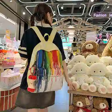 單倉 扎染个性涂鸦小众抽象设计学生通勤百搭背包潮流初高中学生大容量轻便耐磨书包 尼龙 双肩包 常规 女款 黄色/蓝色/绿色/黑色
