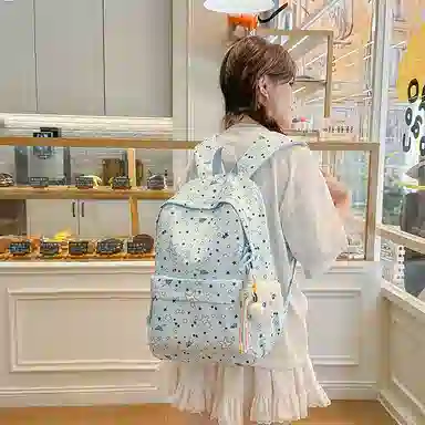 單倉 高颜值时尚星星卡通印花设计学院风通勤百搭背包初高中学生大容量轻便耐磨书包 尼龙 双肩包 常规 女款 白色/粉色/蓝色/黑色
