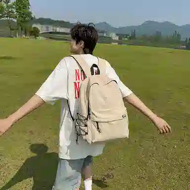 單倉 高颜值字母简约设计学院风通勤百搭背包初高中学生大容量轻便耐磨背包 尼龙 双肩包 常规 男女同款情侣款 白色/卡其色/灰色/黑色
