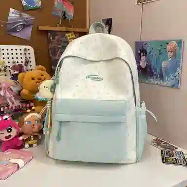 單倉 高颜值星星印花设计通勤百搭学院风背包初高中学生大容量轻便耐磨书包 尼龙布 双肩包 常规 女款 粉色/蓝色/黄色/绿色/黑色