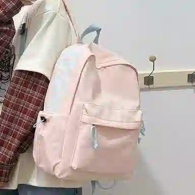 單倉 日韩系小众字母设计通勤百搭背包初高中学生大容量轻便耐磨书包 尼龙 双肩包 常规 男女同款情侣款 粉色/蓝色/绿色/卡其色/黑色