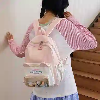 單倉 可爱韩系猫咪耳朵出游森系背包初高中学生大容量轻便耐磨书包黄色/粉色/蓝色/黑色  尼龙 双肩包痛包 常规 女款