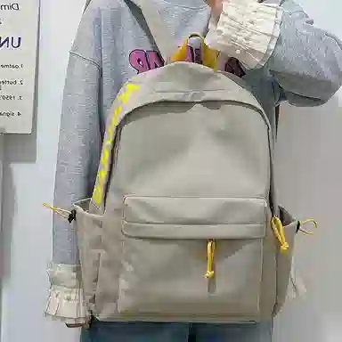 單倉 日韩系小众字母设计通勤百搭背包初高中学生大容量轻便耐磨书包 尼龙 双肩包 常规 男女同款情侣款 粉色/蓝色/绿色/卡其色/黑色