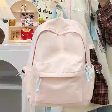 單倉 日韩系小众字母设计通勤百搭背包初高中学生大容量轻便耐磨书包 尼龙 双肩包 常规 男女同款情侣款 粉色/蓝色/绿色/卡其色/黑色