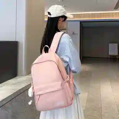 單倉 日系通勤百搭字母设计书包初高中学生大容量通勤百搭书包 尼龙 双肩包 常规 男女同款情侣款 粉色/紫色/黄色/蓝色/卡其色/黑色