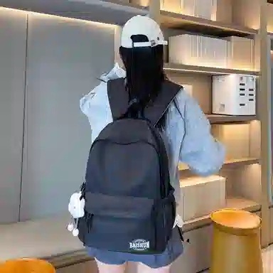 單倉 日系通勤百搭字母设计书包初高中学生大容量通勤百搭书包 尼龙 双肩包 常规 男女同款情侣款 粉色/紫色/黄色/蓝色/卡其色/黑色